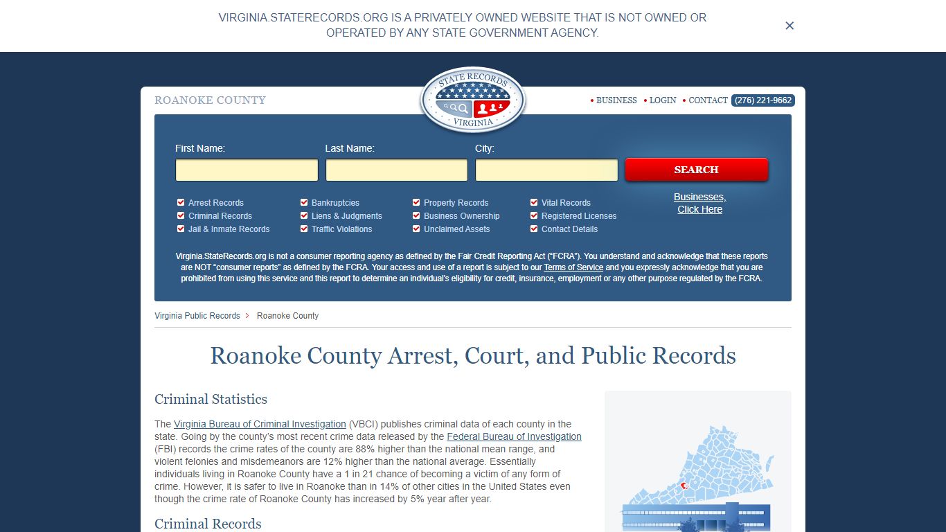 Roanoke County Arrest, Court, and Public Records
